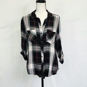 A.n.a Plaid Button Up Rolled Sleeve top